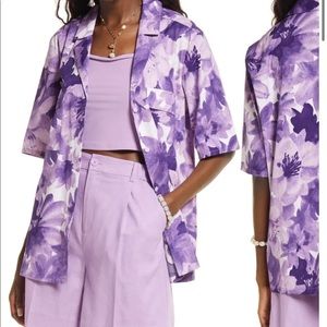🚨SOLD🚨 OPEN EDIT Cotton Poplin Printed Camp Shirt in Purple Moss: Sz XS